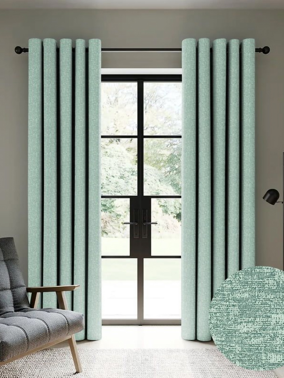 

Nefertiti Home Sea Green Set of 2 Floral Black Out Door Curtain