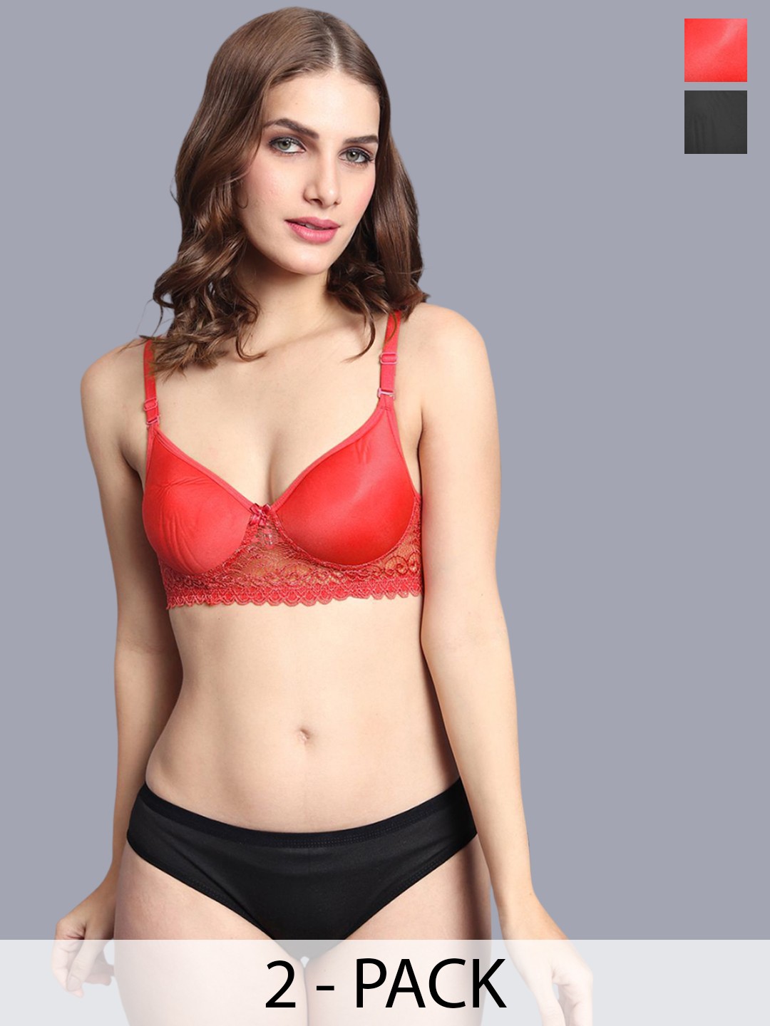 

AROUSY Women Pack Of 2 Lightly-Padded Lingerie Set, Red