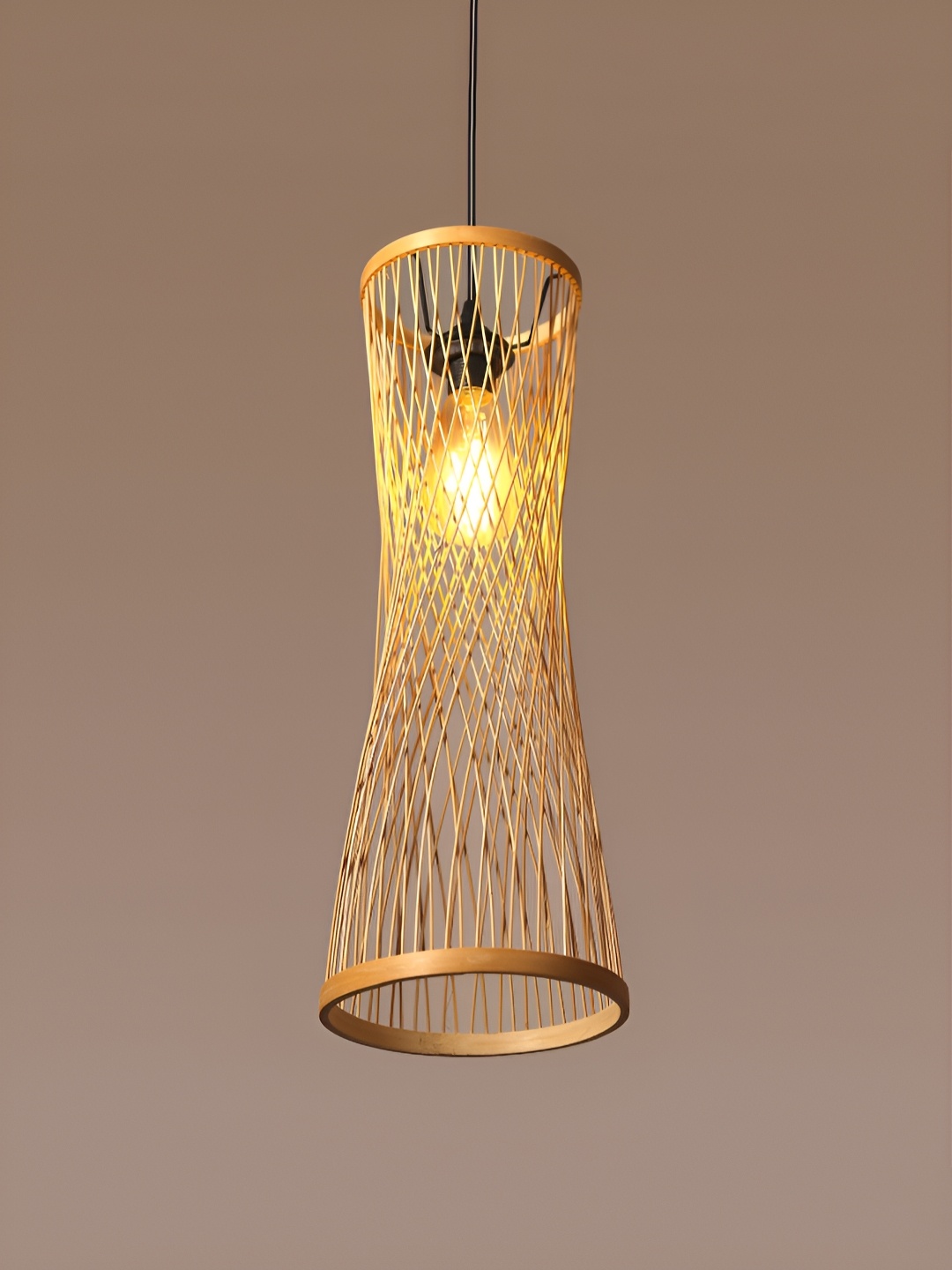 

HABERE INDIA Beige & Black Textured Bamboo Contemporary Cylinder Shaped Ceiling Lamp