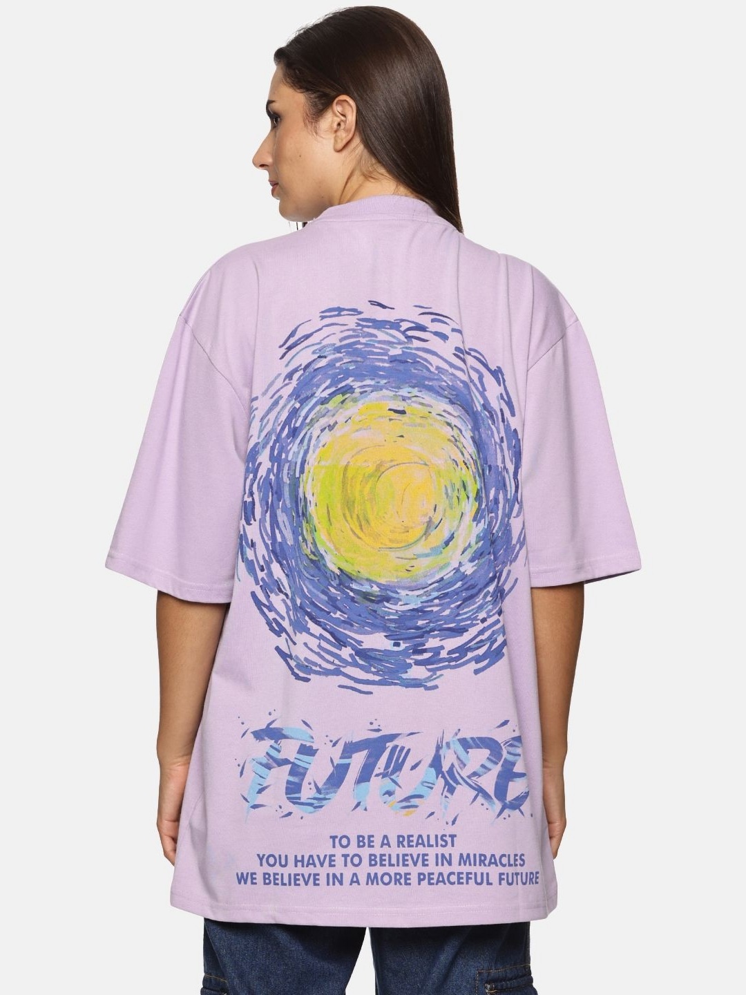 

THIRD QUADRANT Women Typography Pockets T-shirt, Lavender