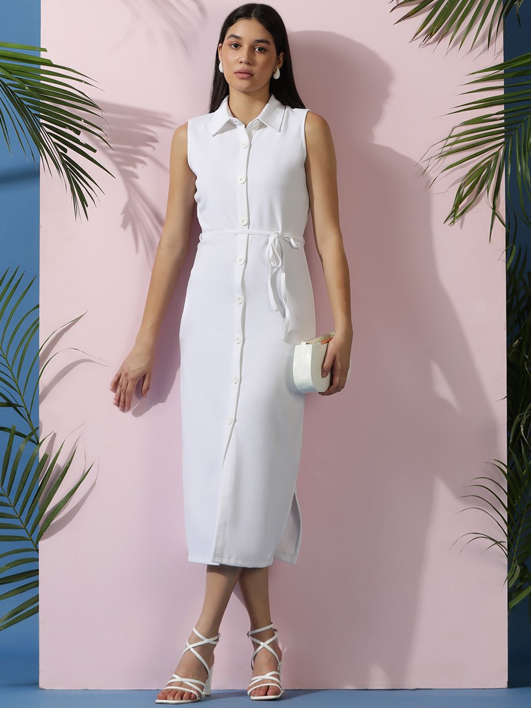 

Kotty Women Sleeveless Midi Shirt Dress, White