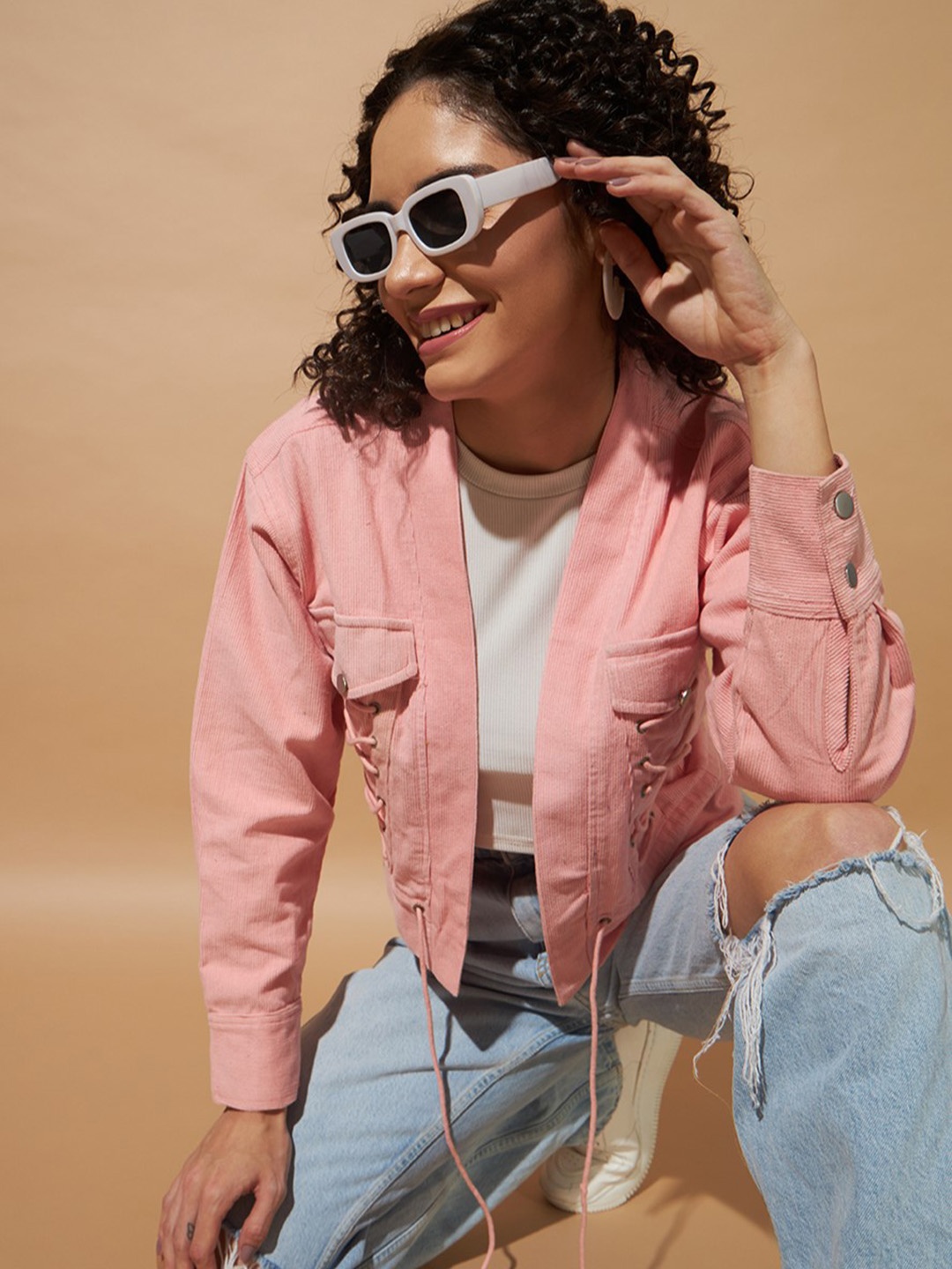 

The Dry State Women Collarless Open Front Jacket, Pink