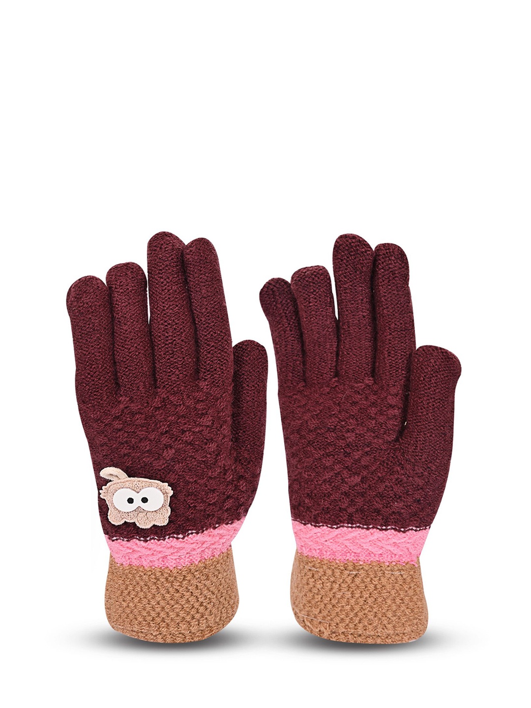 

LOOM LEGACY Women Patterned Woolen Winter Gloves, Maroon