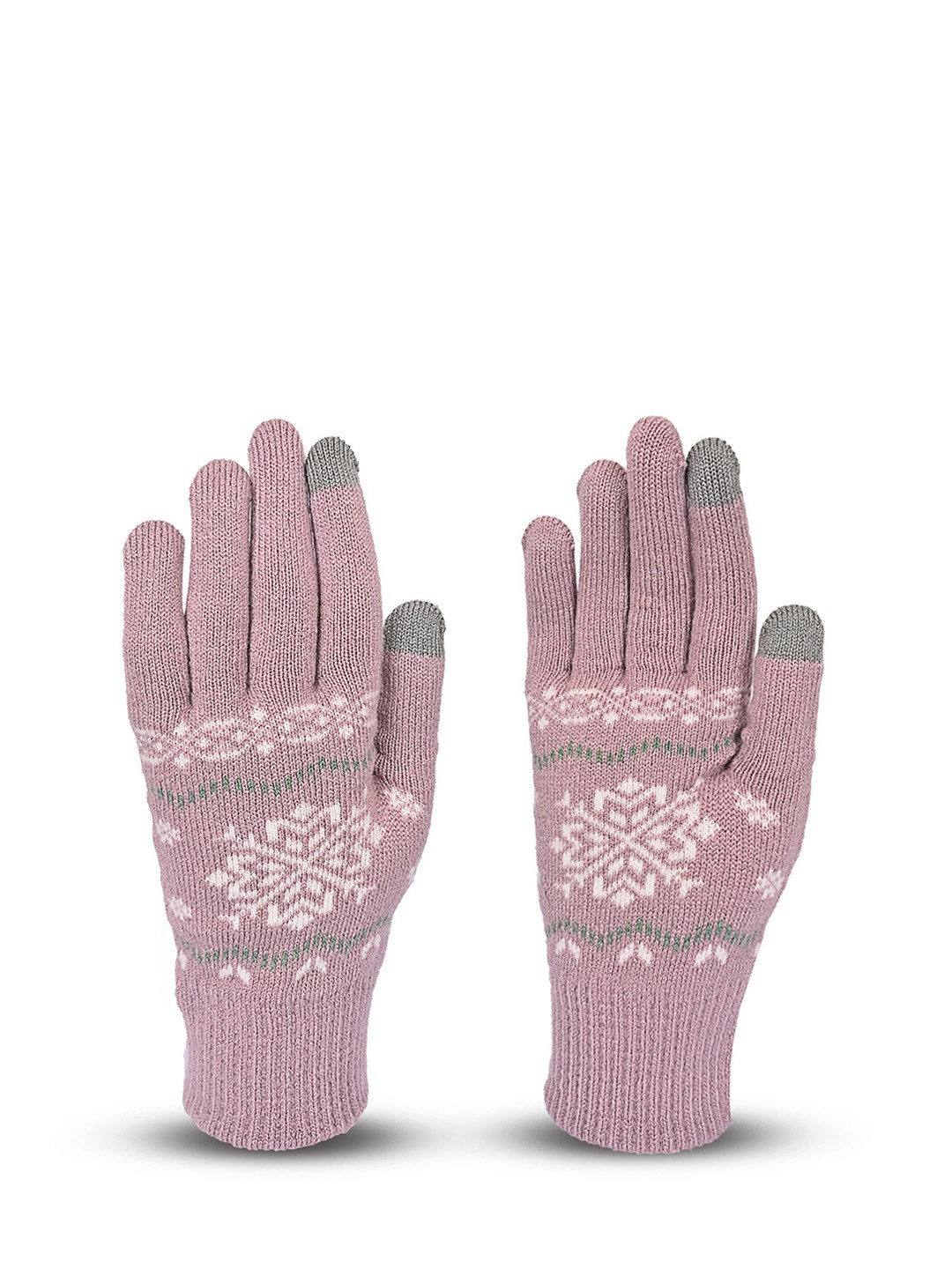 

LOOM LEGACY Women Patterned Touchscreen Woolen Winter Gloves, Pink