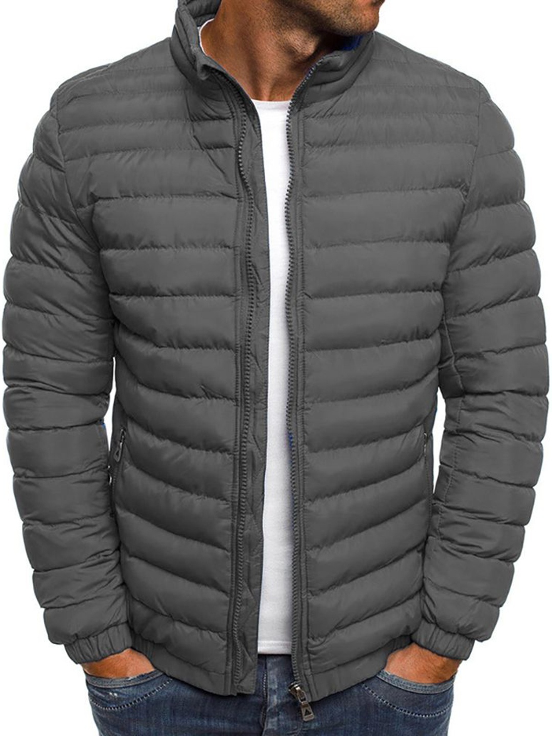 

StyleCast x Revolte Men Stand Collar Insulator Regular Padded Jacket, Grey