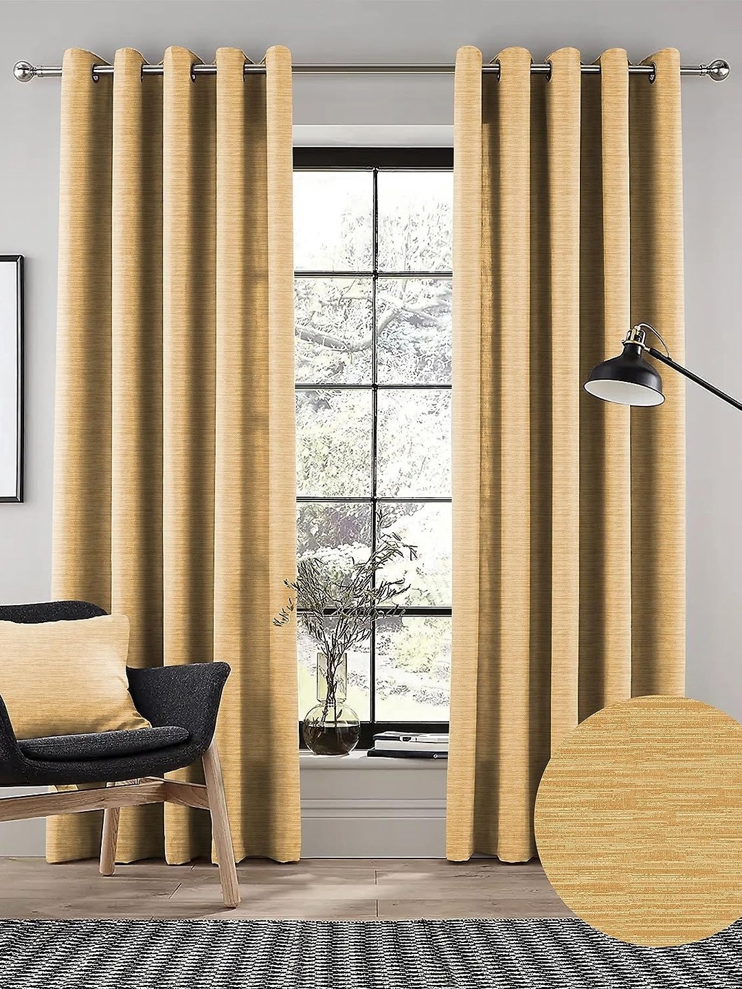 

Nefertiti Home Yellow Set of 2 Floral Black Out Long Door Curtain