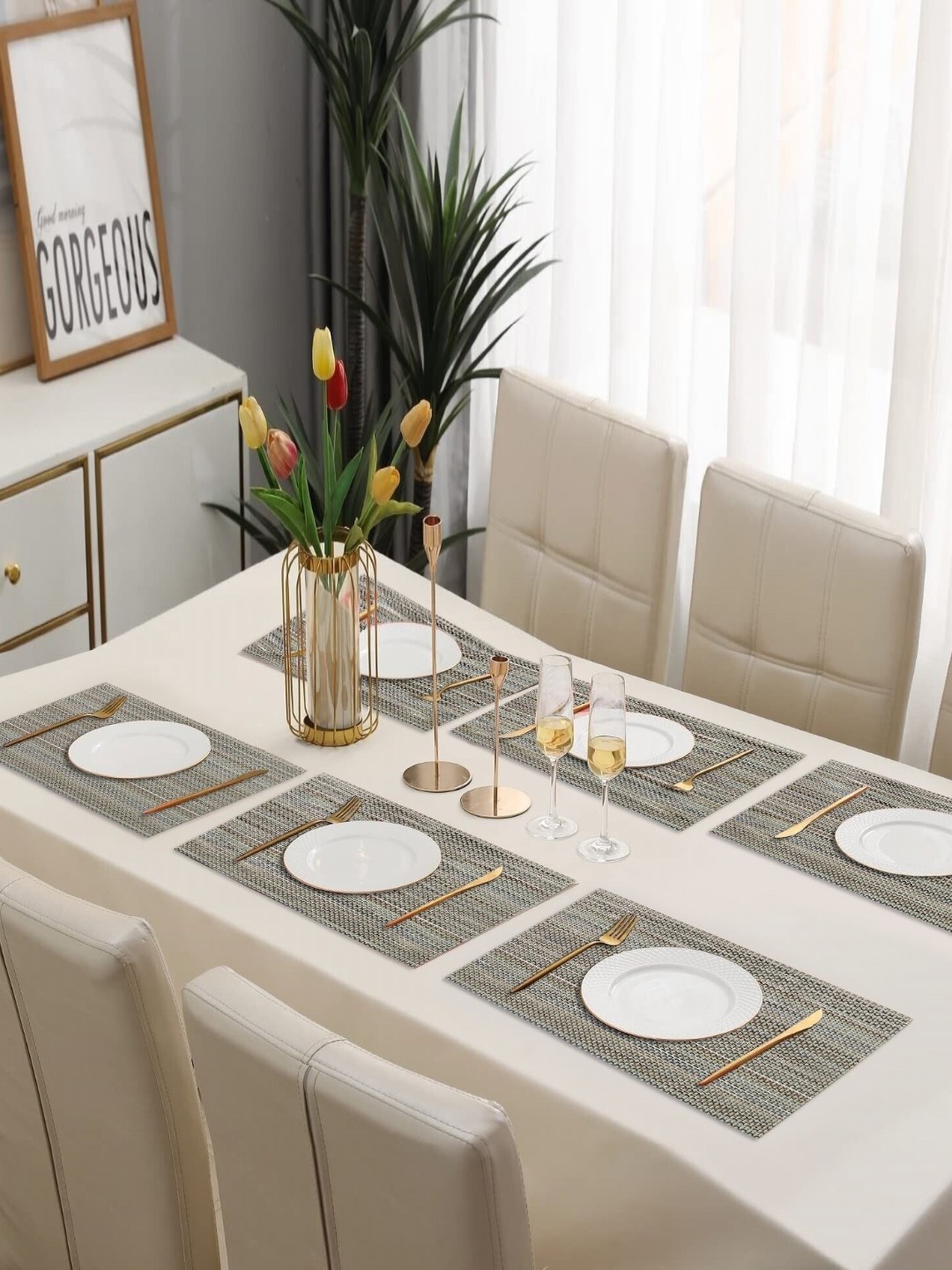 

LooMantha 6-Pcs Green Textured Heat Resistant Table Placemats