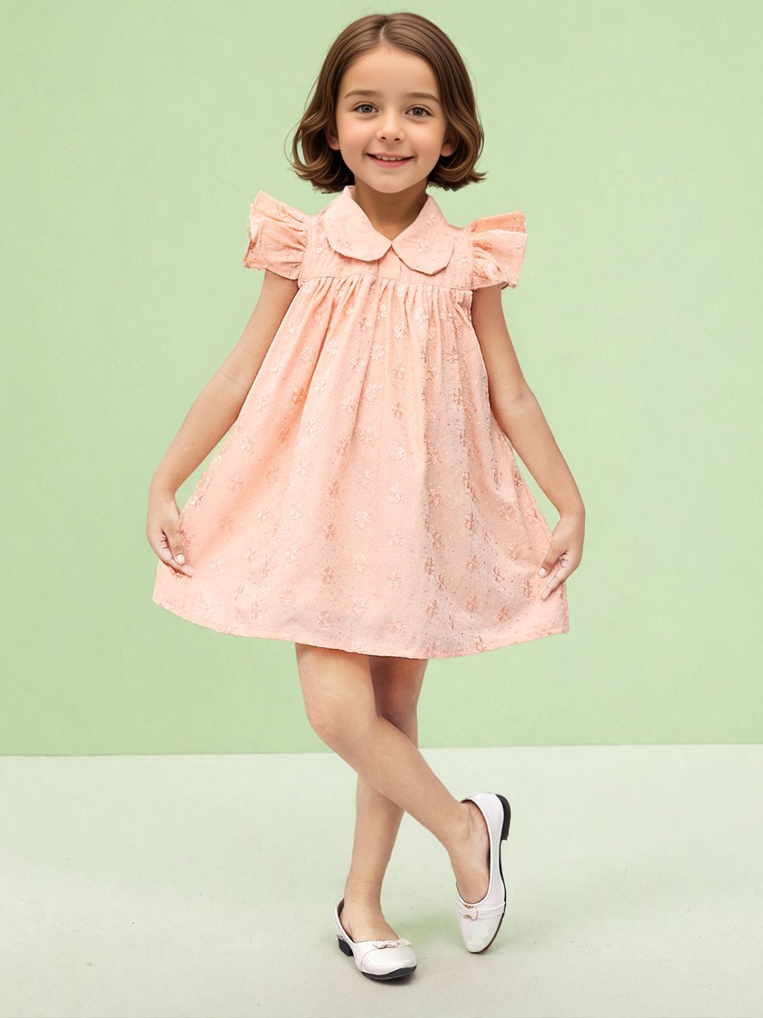

Toonyport Girls Printed Floral Peter Pan Collar Fit & Flare Dress, Pink