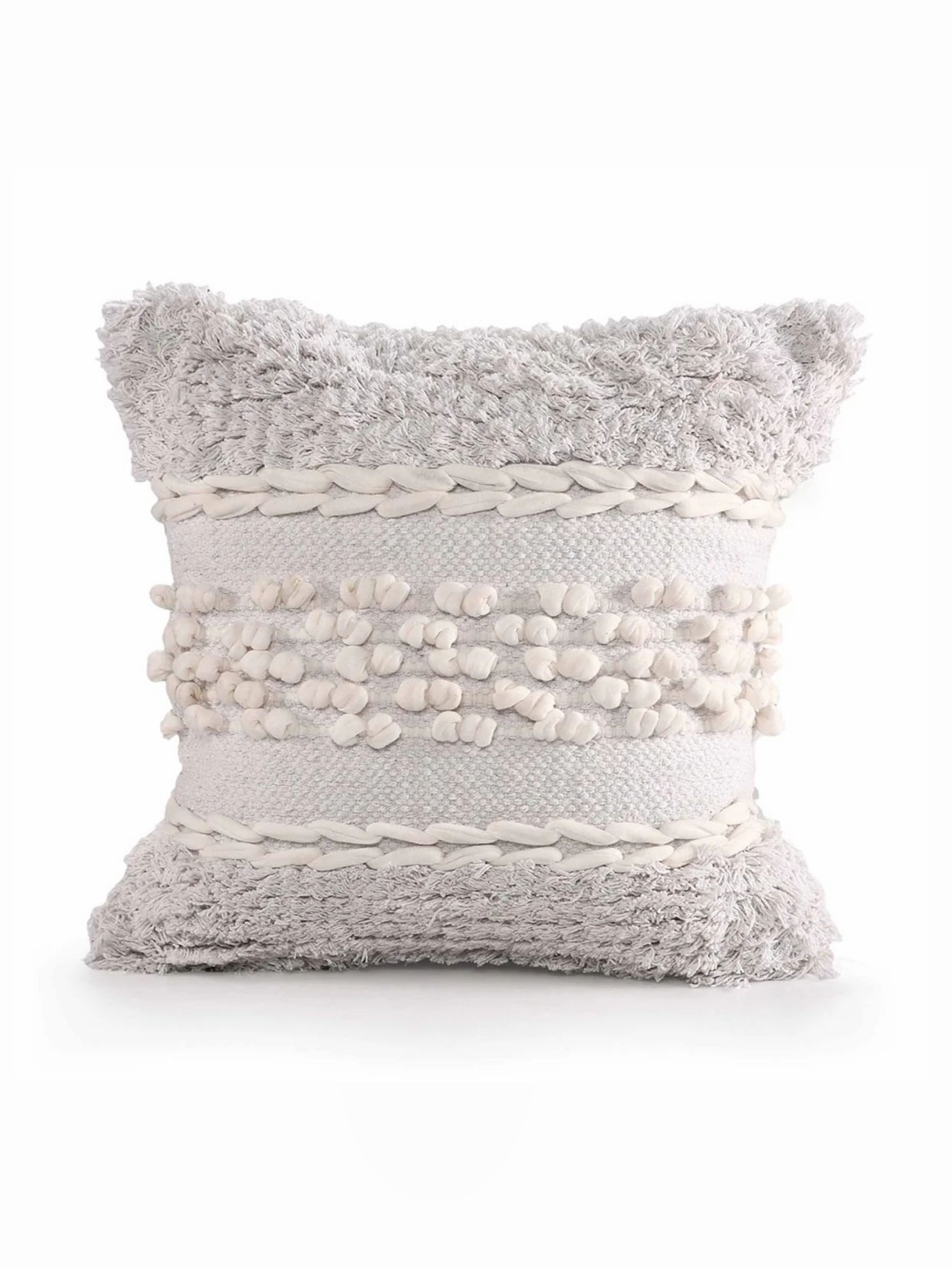

SASHAA WORLD White Abstract Tufted Cotton Square Cushion Covers