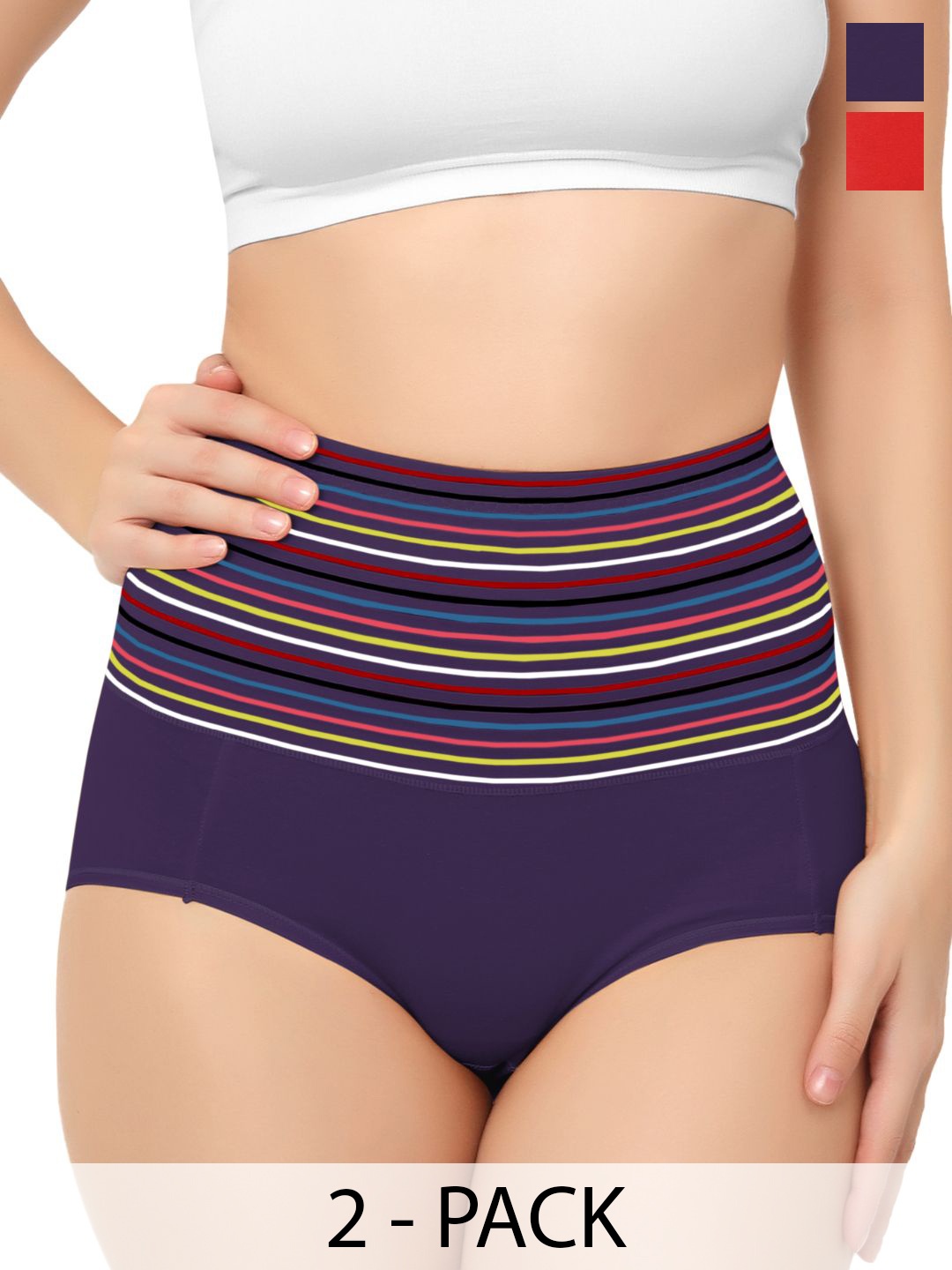

Bella Voste Pack Of 2 Striped High Waist Tummy Shaper Brief, Red