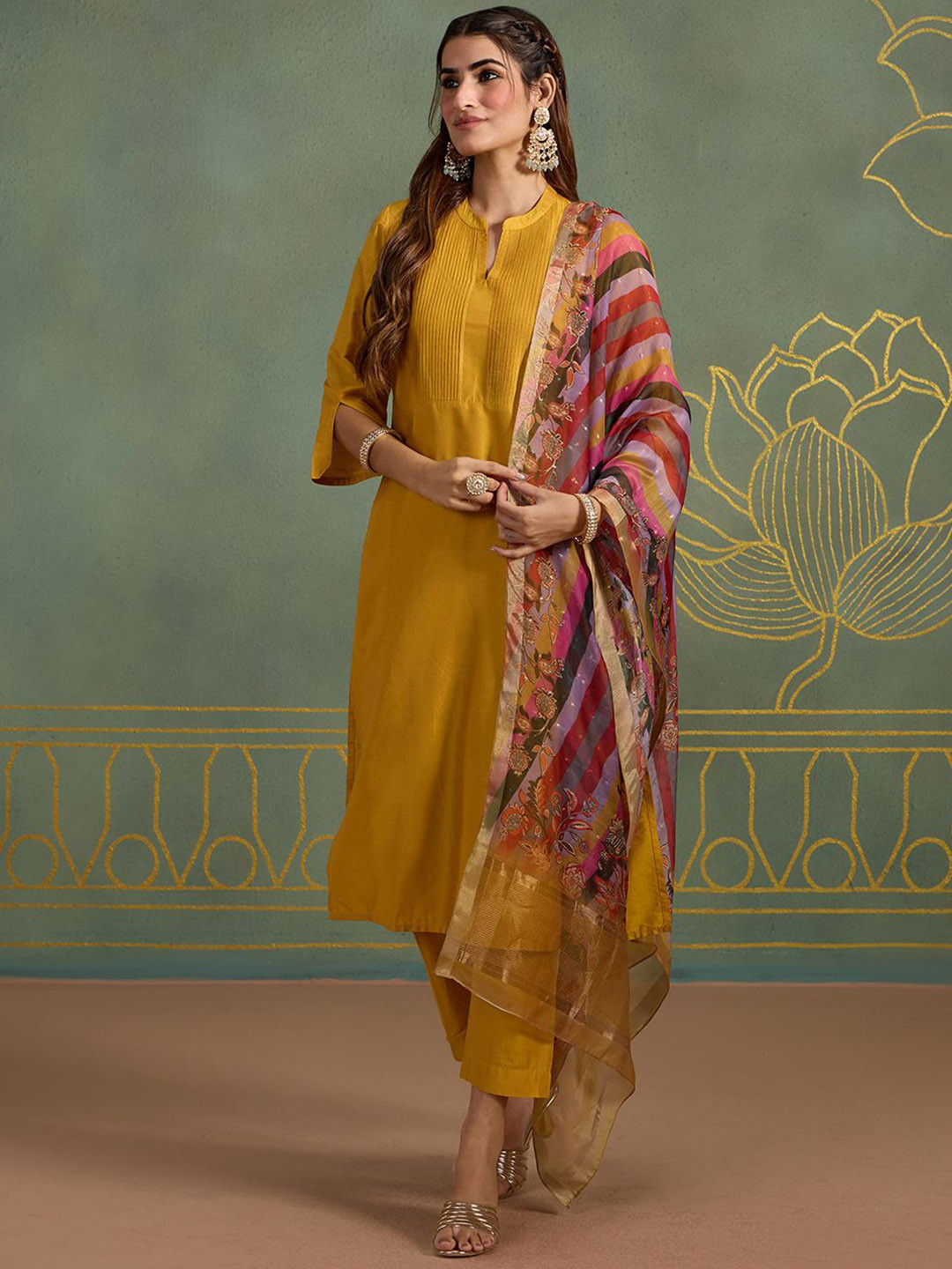 

Likha Mandarin Collar Kurta with Trousers & Dupatta, Mustard