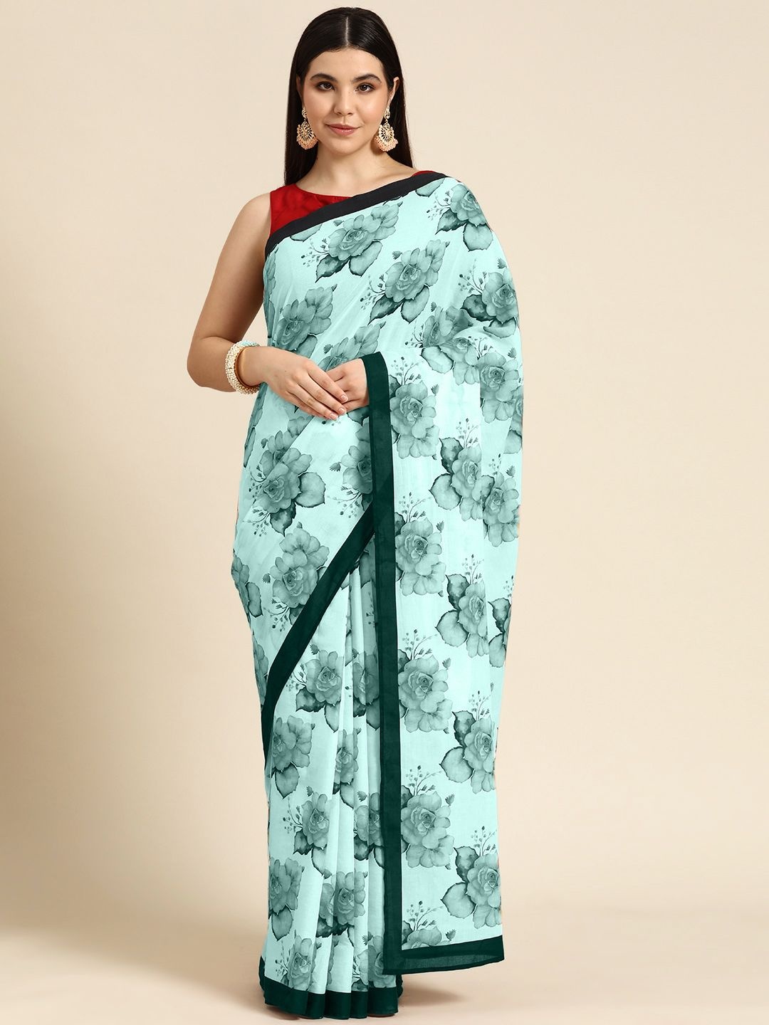 

BUTA BUTI Floral Pure Cotton Saree, Green
