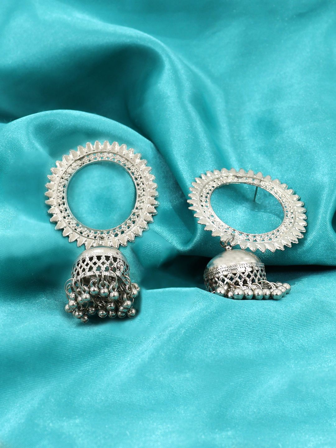 

FIMBUL Silver-Plated Dome Shaped German Silver Oxidised Jhumkas
