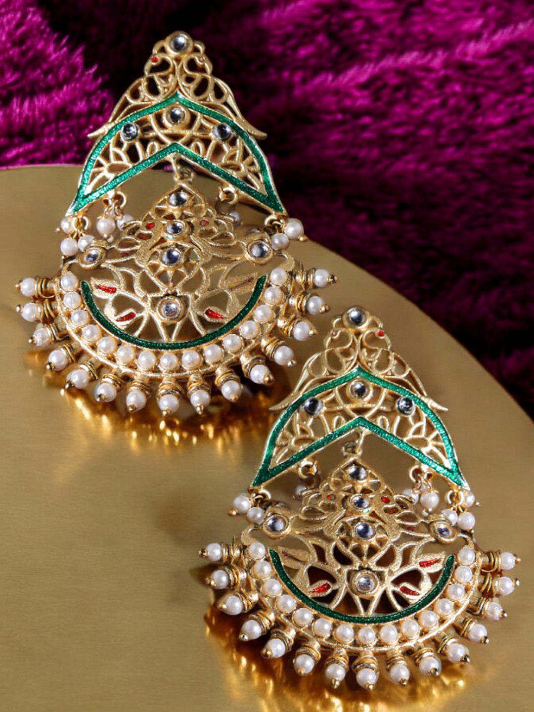 

OOMPH Contemporary Kundan Meenakari Drop Earrings, Gold
