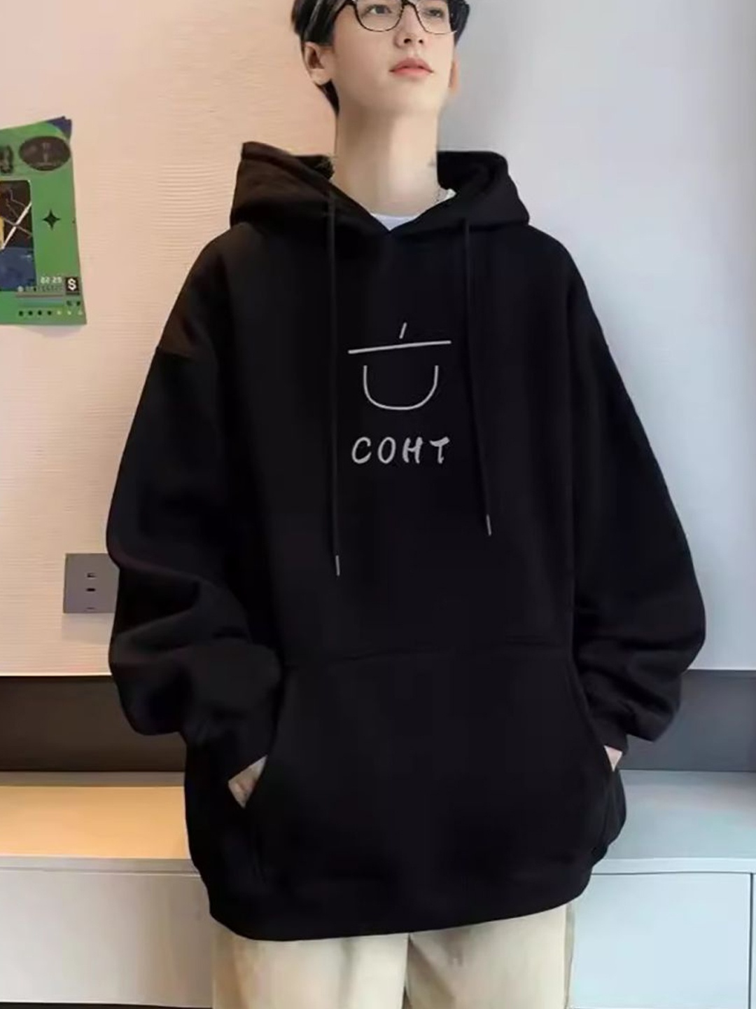 

StyleCast x Revolte Men Typography Printed Hood Pullover Sweatshirt, Black