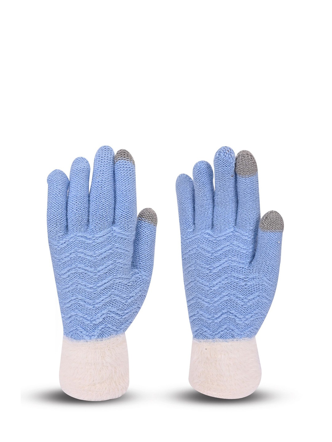 

LOOM LEGACY Women Striped Acrylic Winter Gloves, Blue