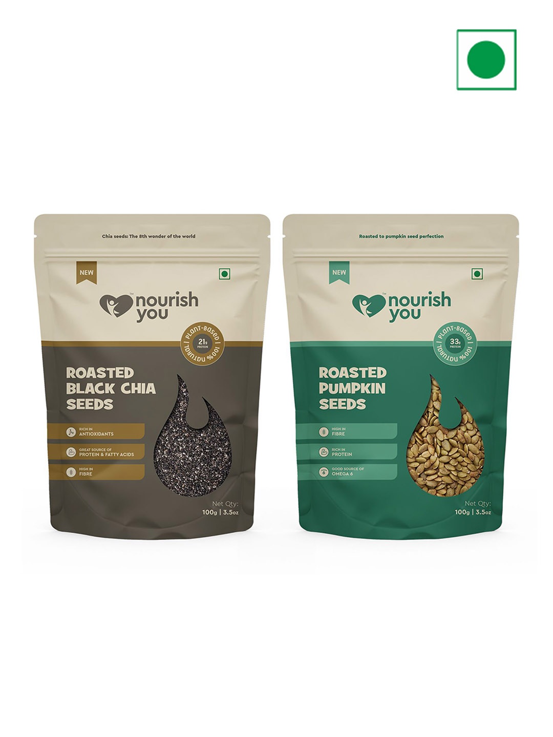 

Nourish You Organic Roasted Pumpkin & Chia Seeds- 100g Each, Green