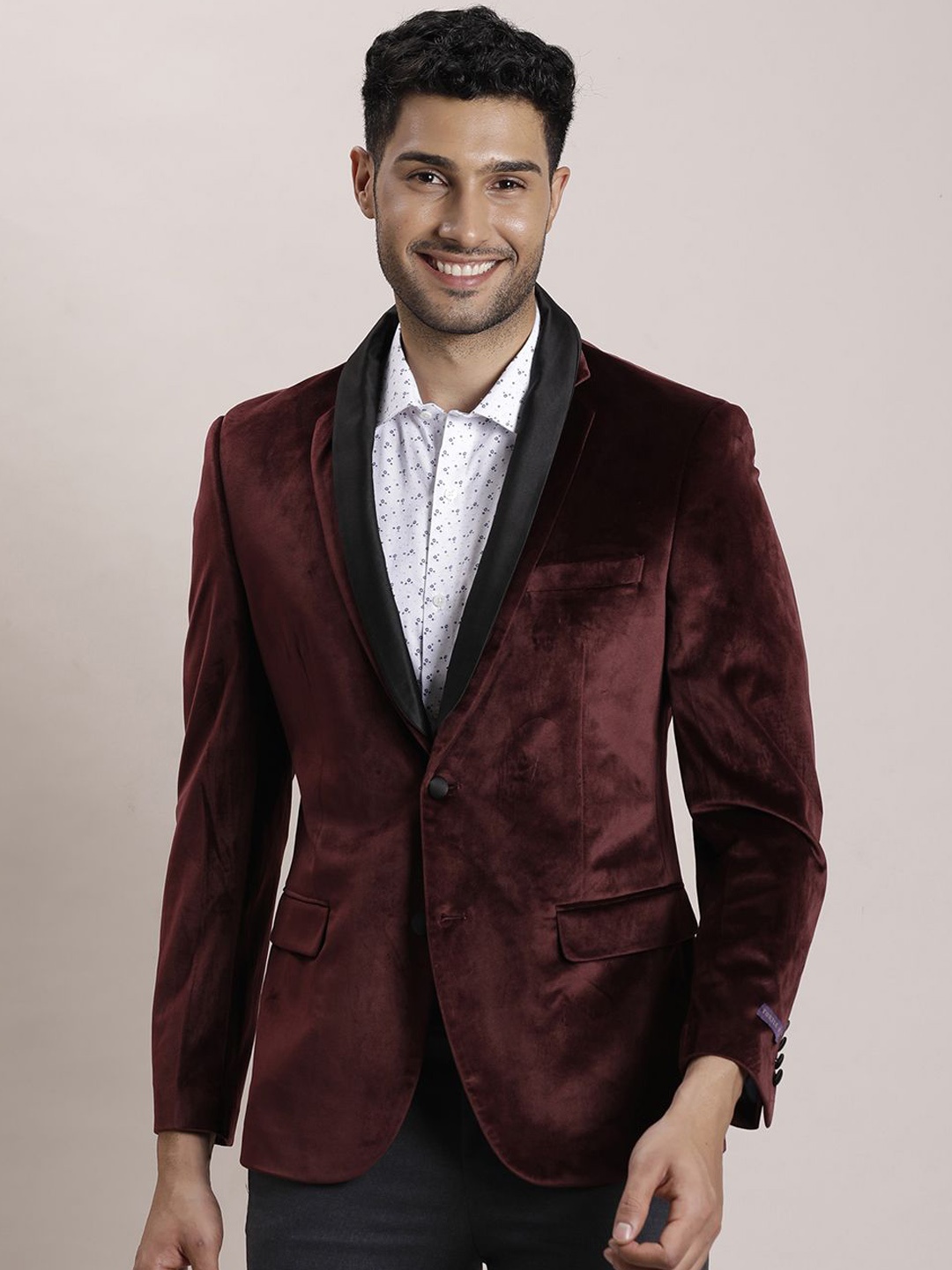 

Turtle Pure Linen Single-Breasted Party Blazer, Maroon