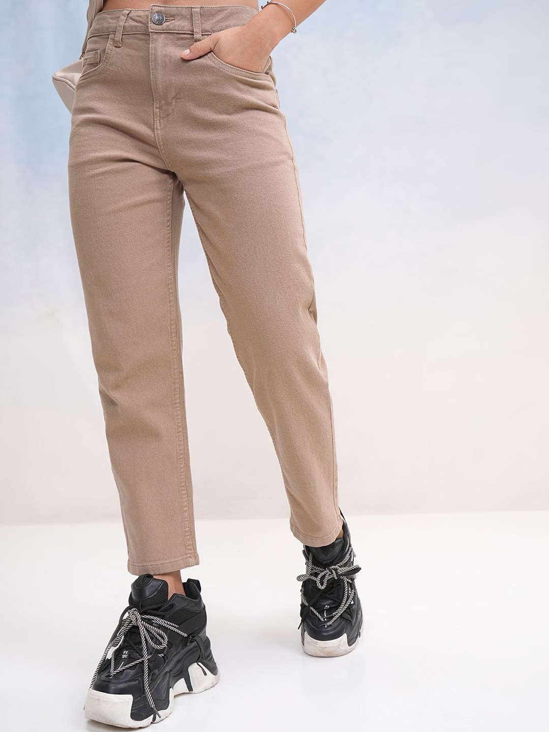 

Tokyo Talkies Women Regular Fit High-Rise Stretchable Jeans, Taupe