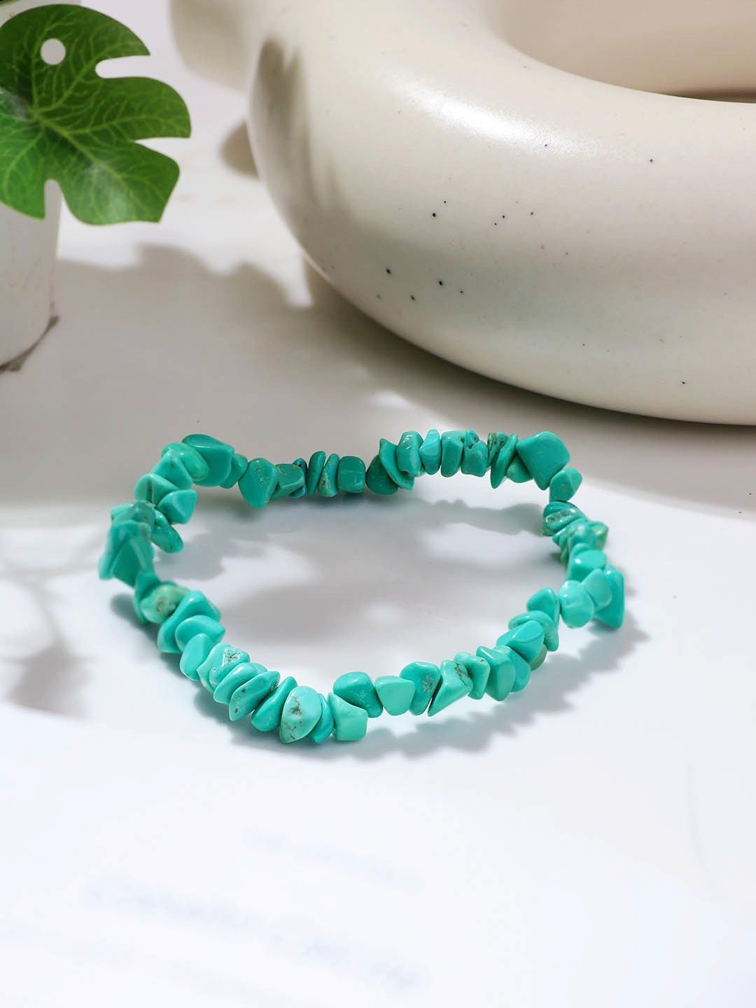 

Shubhanjali Crystals Chips Stone Studded Elasticated Bracelet, Turquoise blue