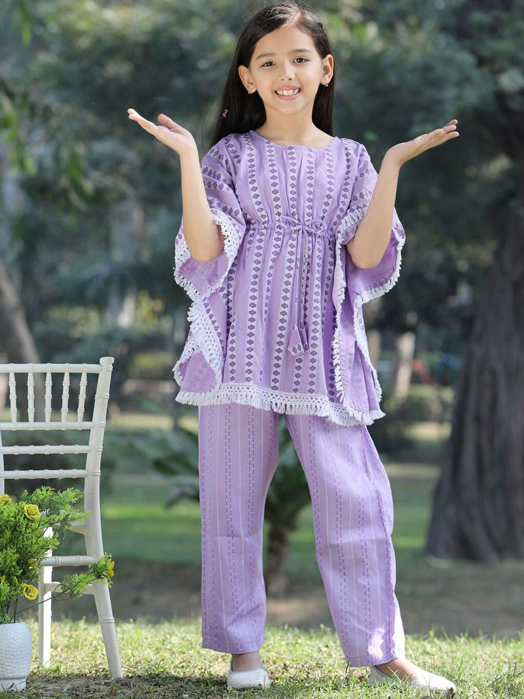 

BAESD Girls Printed Regular Kurti with Palazzos, Peach