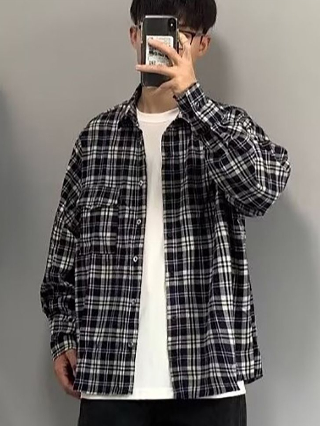 

StyleCast x Revolte Men Cutaway Collar Tartan Checked Casual Shirt, Black