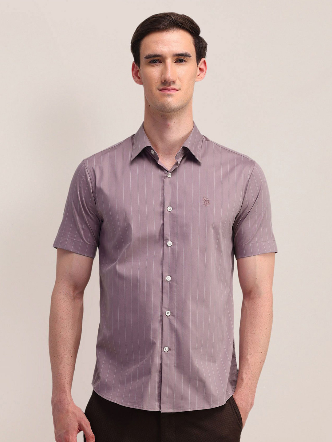 

U.S. Polo Assn. Men Classic Spread Collar Vertical Striped Cotton Formal Shirt, Pink