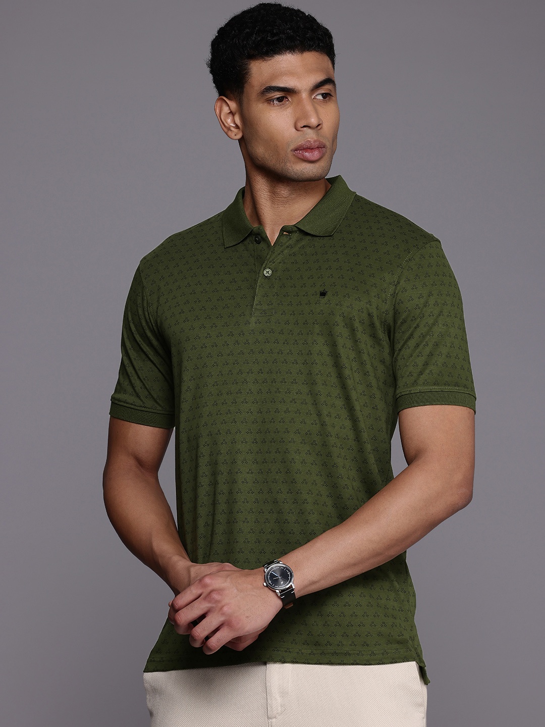 

Louis Philippe Printed Polo Collar Pure Cotton T-shirt, Olive