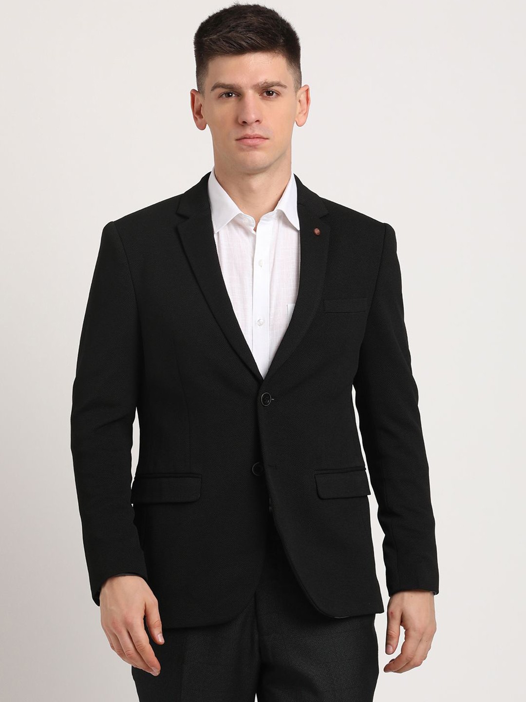 

Turtle Self Design Single-Breasted Formal Blazer, Black