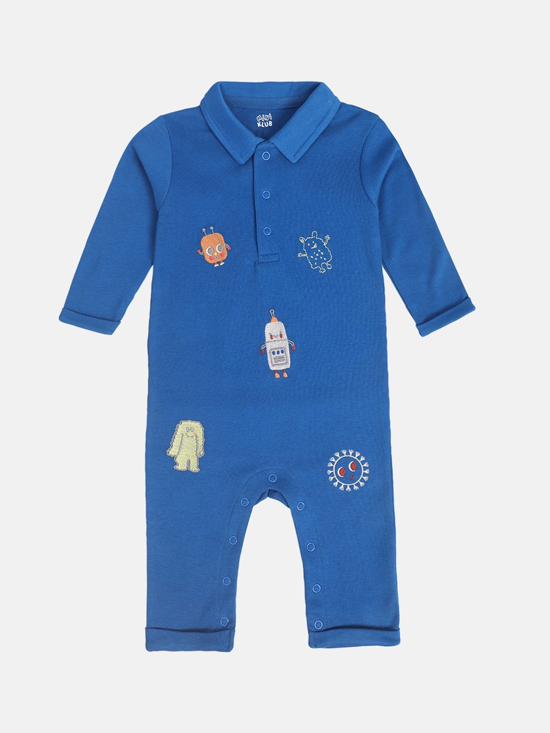 

MINI KLUB Infant Boys Conversational Printed Pure Cotton Romper, Blue