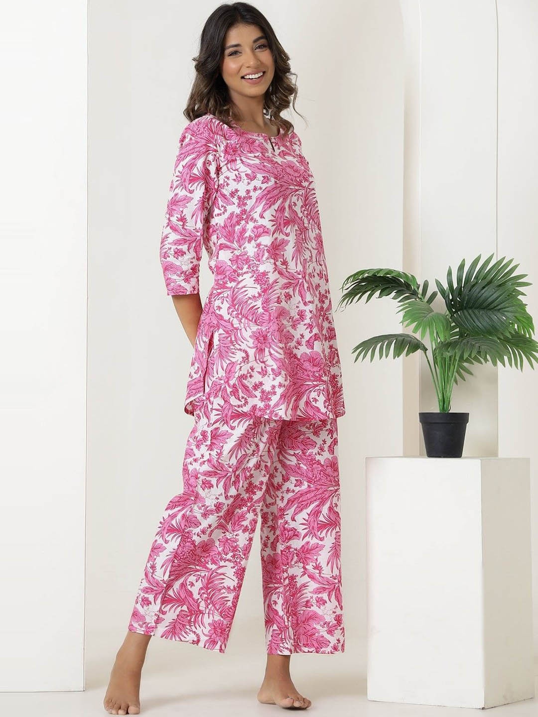 

AUTUMN LANE Printed Pure Cotton Top With Trouser, Pink