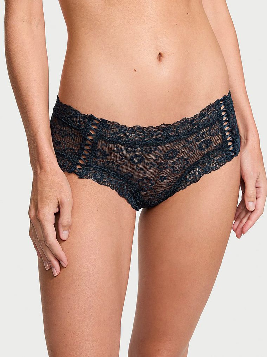 

Victoria's Secret Women Lace-Up Lace Cheeky Briefs, Black