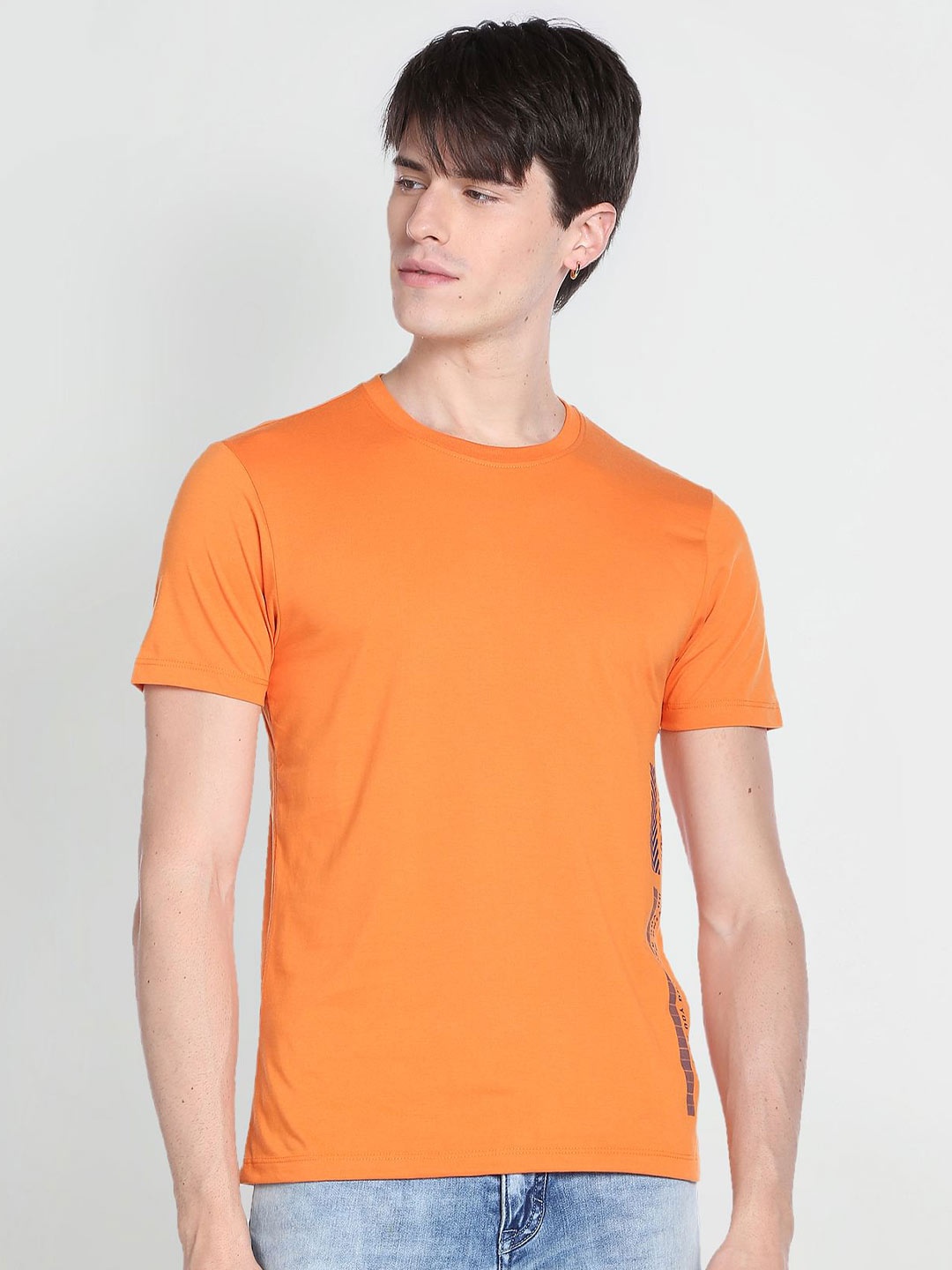 

Flying Machine Round Neck Cotton T-shirt, Orange