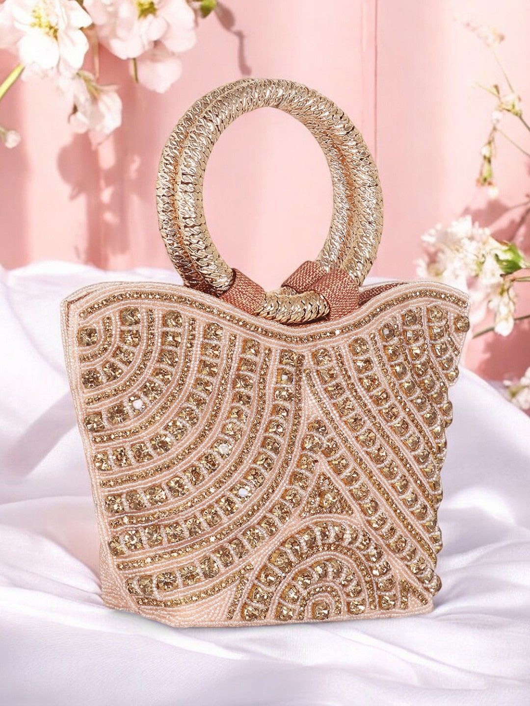 

Exotic Embroidered Jute Purse Clutch, Pink