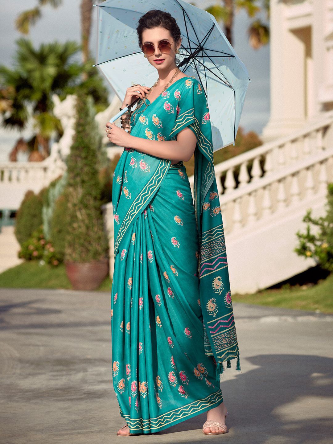 

Anouk Ethnic Motifs Printed Saree with Blouse Piece, Blue