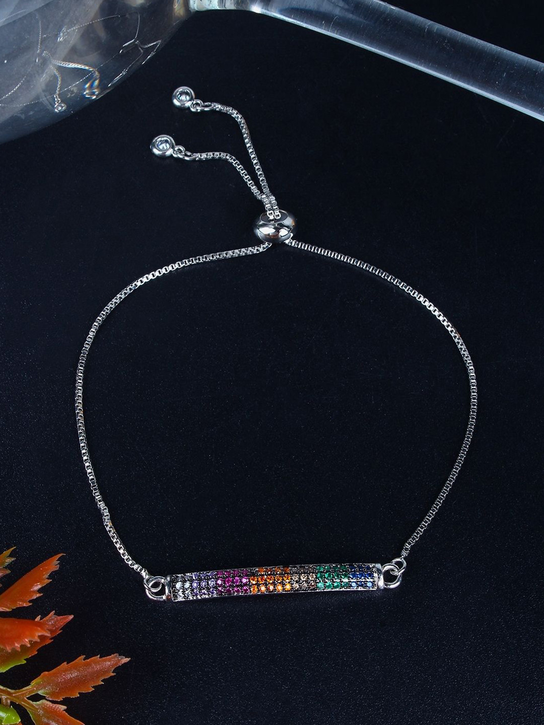 

KPOP Silver-Plated Cubic Zirconia Studded Charm Bracelet