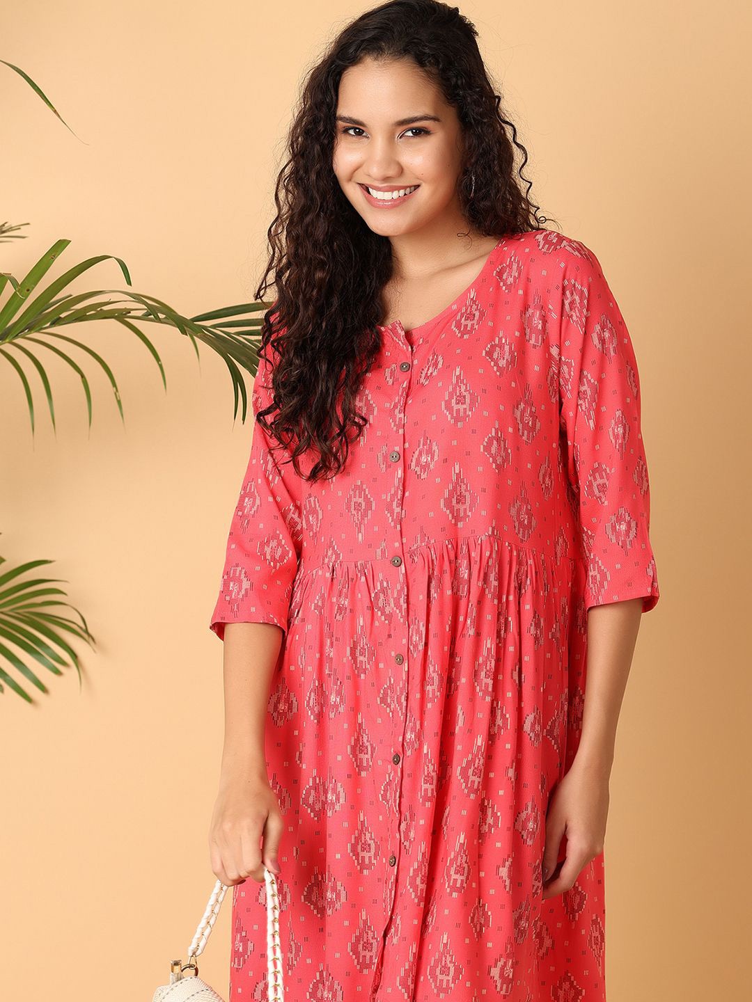 

UNLIMITED Women Floral Printed Empire Midi Dress, Peach