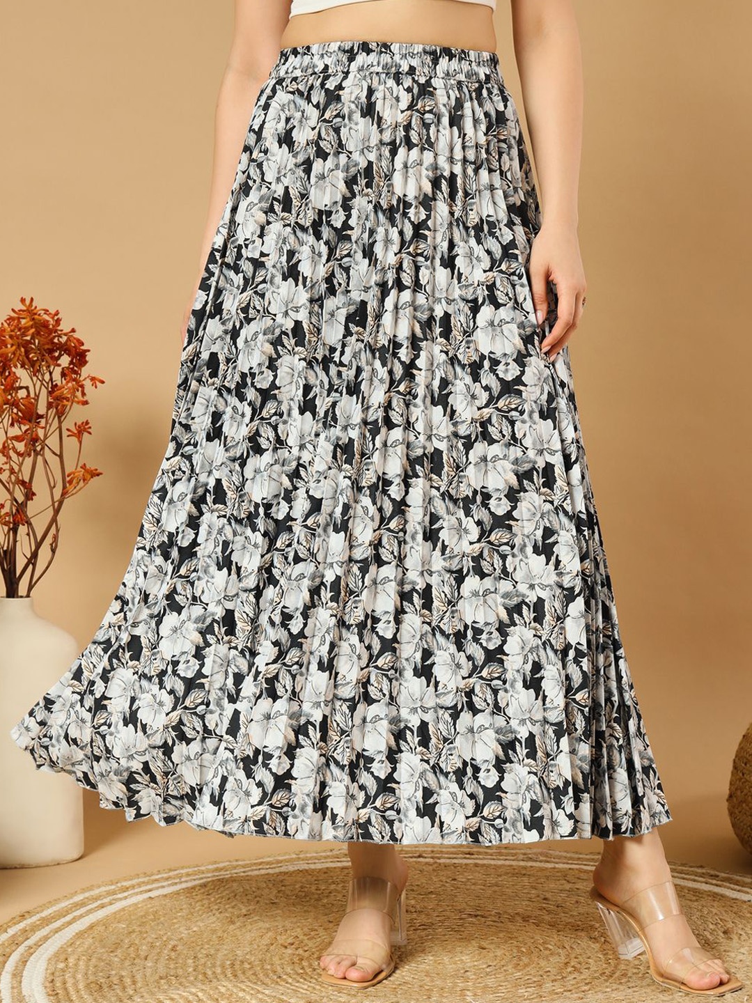 

ZWERLON Printed A-Line Maxi Skirt, Black