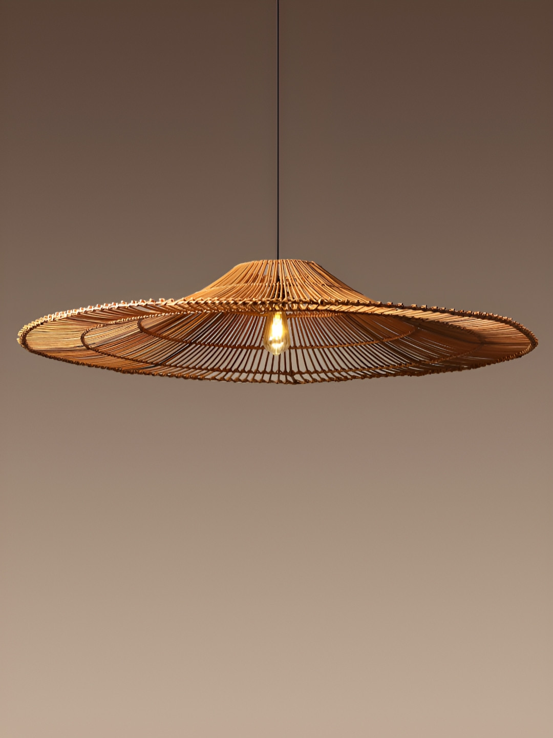 

HABERE INDIA Brown & Black Textured Rattan Contemporary Abstract Shaped Ceiling Lamp