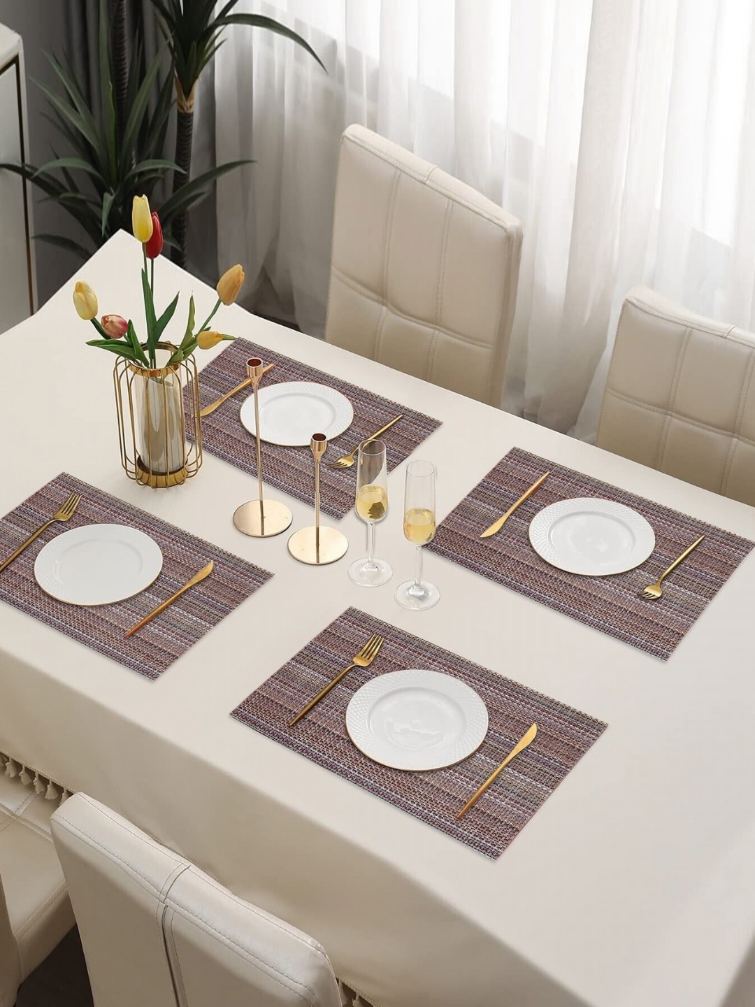 

LooMantha 4Pcs Brown Striped Table Placemats