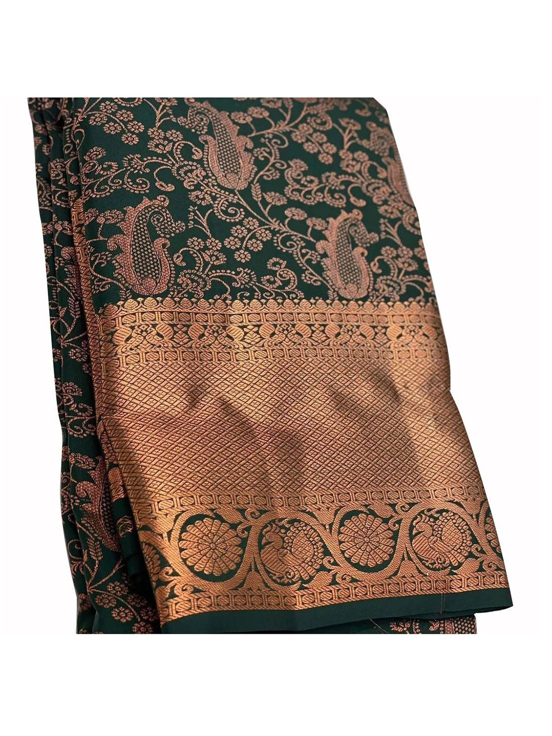 

QENY Woven Design Zari Art Silk Banarasi Saree, Green