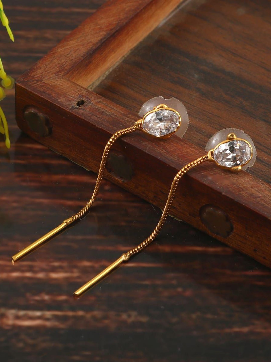 

VISHKA JEWELLERS Gold-Plated Zircon Stone Studded Drop Earrings