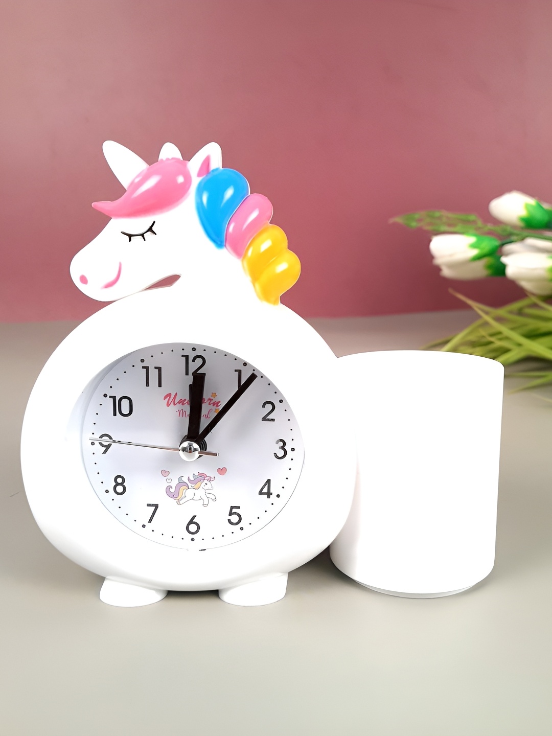 

apka mart White & Pink Textured Unicorn Alarm Clock