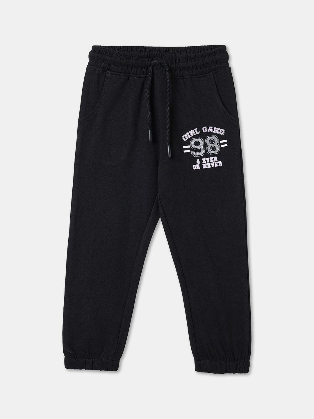 

R&B Girls Cotton Mid-Rise Joggers, Black