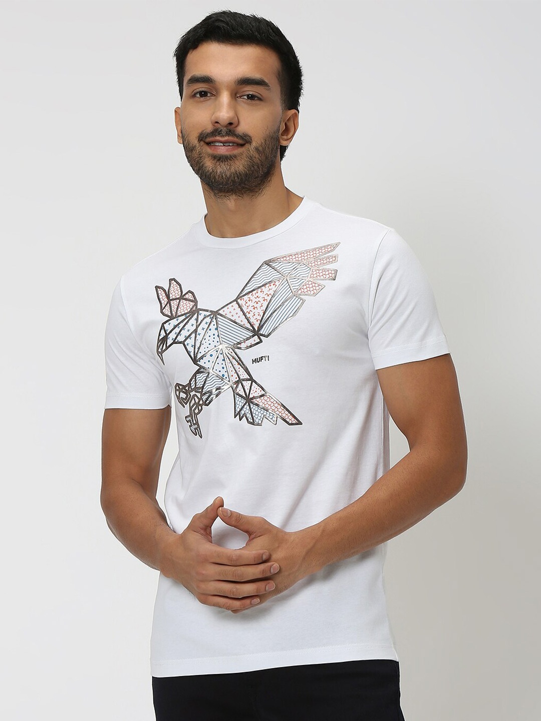 

Mufti Graphic Printed Slim Fit Pure Cotton T-Shirt, White