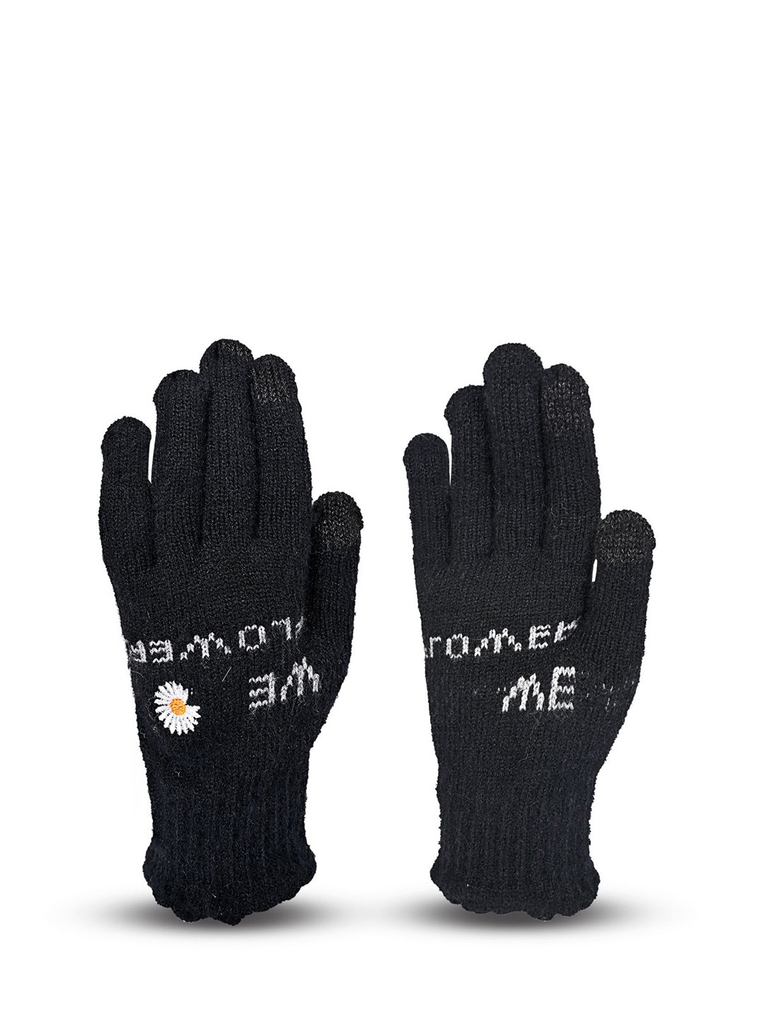 

LOOM LEGACY Women Patterned Touchscreen Woolen Winter Gloves, Black