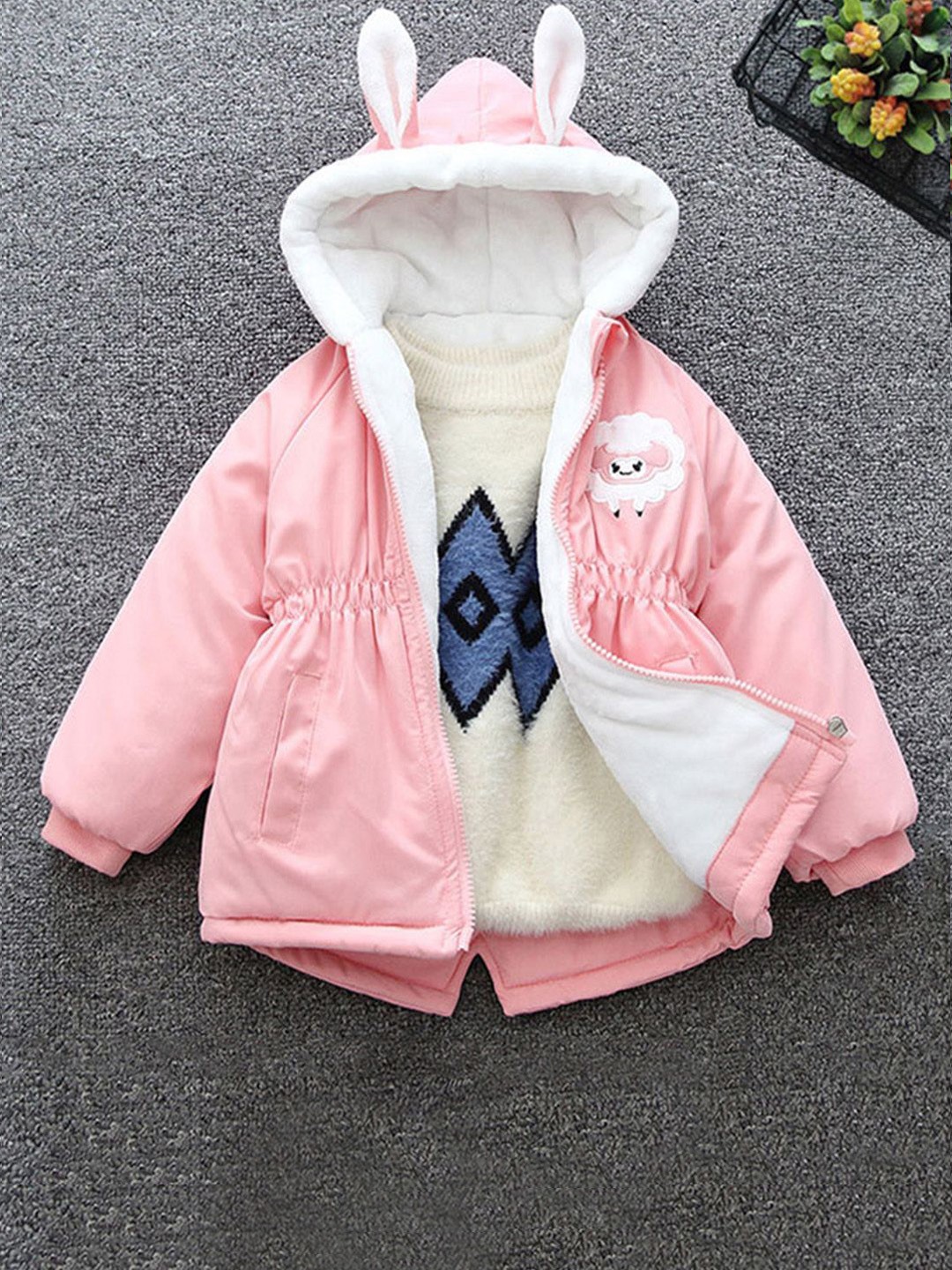 

INCLUD Girls Longline Puffer Jacket Hooded Jacket, Pink