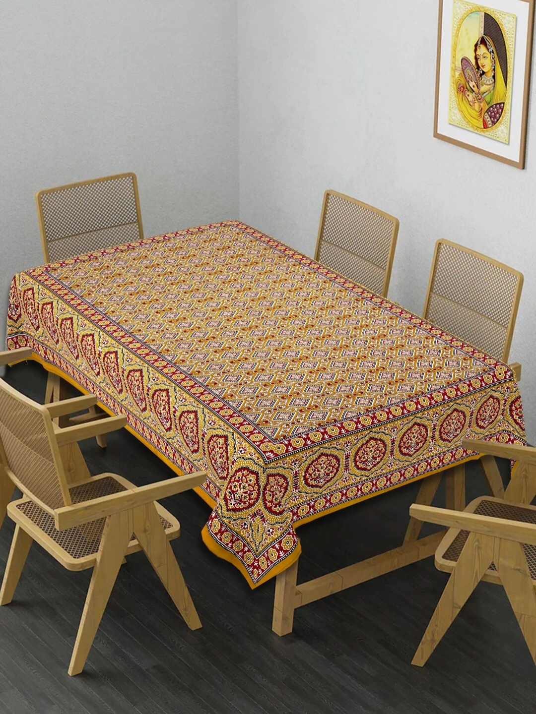 

Texstylers Gold-Toned Floral Anti-Slip Cotton 6-Seater Table Cover