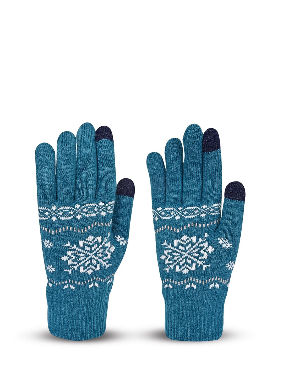 

LOOM LEGACY Women Patterned Touchscreen Woolen Winter Gloves, Teal