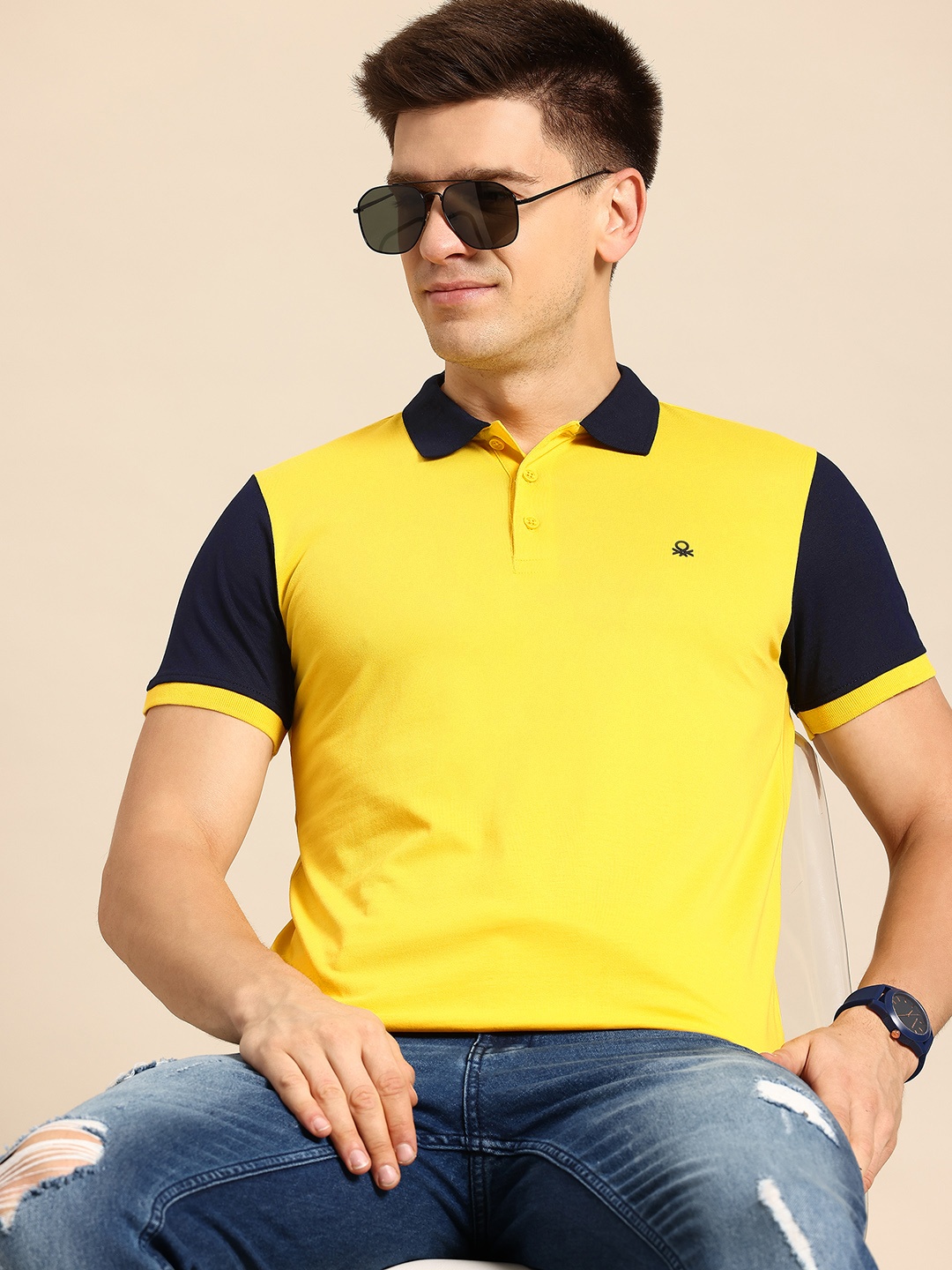 

United Colors of Benetton High IQ Contrast Polo Collar T-shirt, Yellow